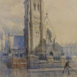 Unsigned Continental watercolour of a cathedral Not available for in-house P&P, contact Paul O'Hea