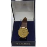 H Samuel; gents calendar wristwatch on brown leather strap, working at lotting. P&P Group 1 (£14+VAT