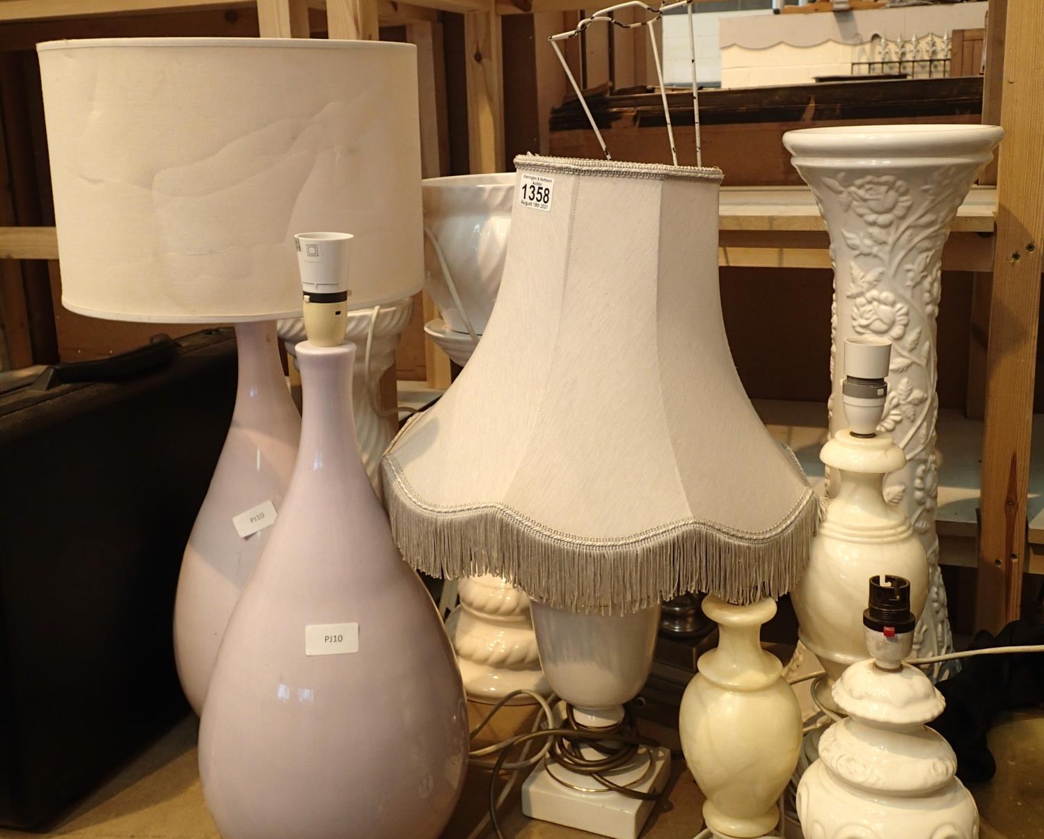 Collection of lamps various sizes and styles with plant stands. Not available for in-house P&P,