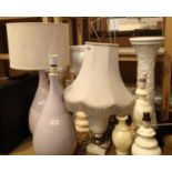 Collection of lamps various sizes and styles with plant stands. Not available for in-house P&P,
