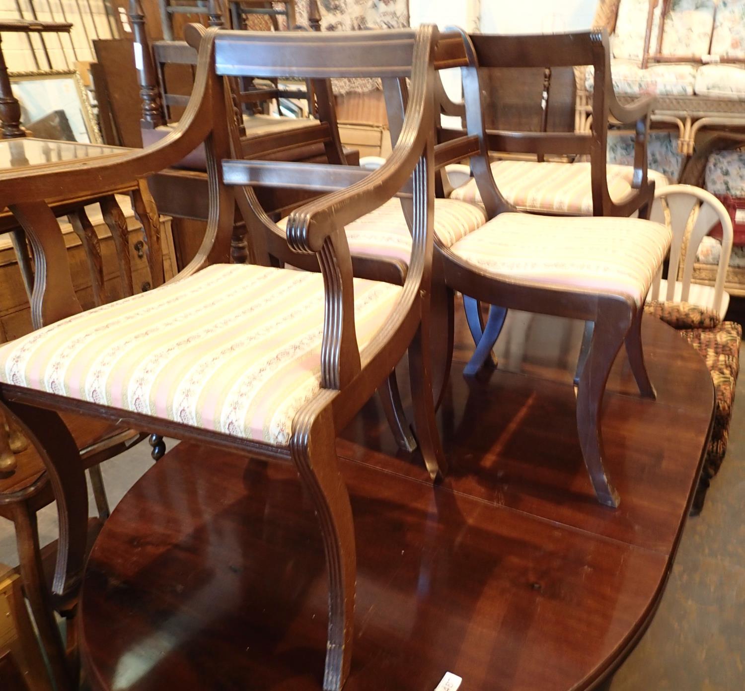 Eight reprobuction mahogany dining chairs (6+2). Not available for in-house P&P, contact Paul O'