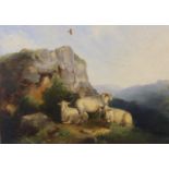 Victorian unsigned oil on canvas, Sheep On a Mountain. Not available for in-house P&P, contact