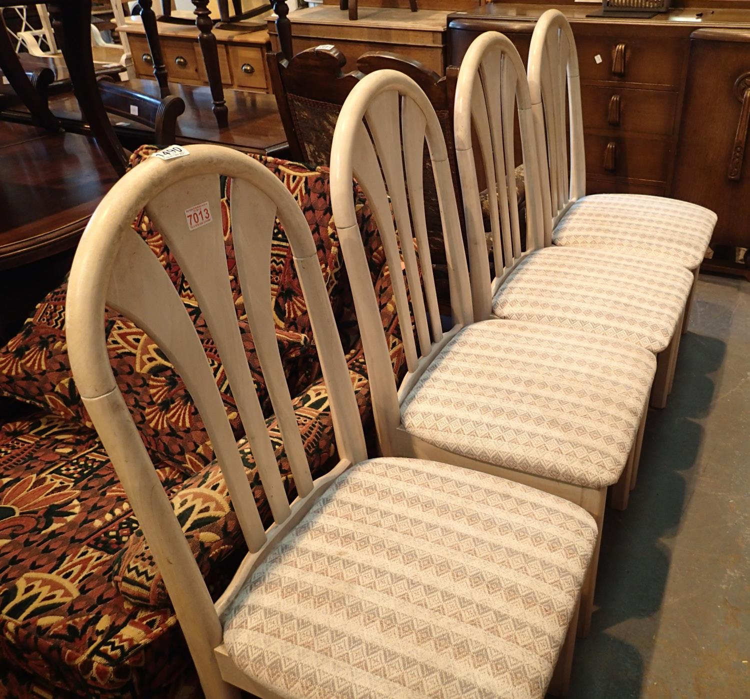 Four matching limed oak effect dining chairs. Not available for in-house P&P, contact Paul O'Hea