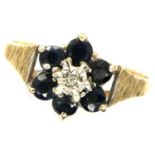 9ct gold diamond and sapphire set ring, size S, 1.8g. P&P Group 1 (£14+VAT for the first lot and £