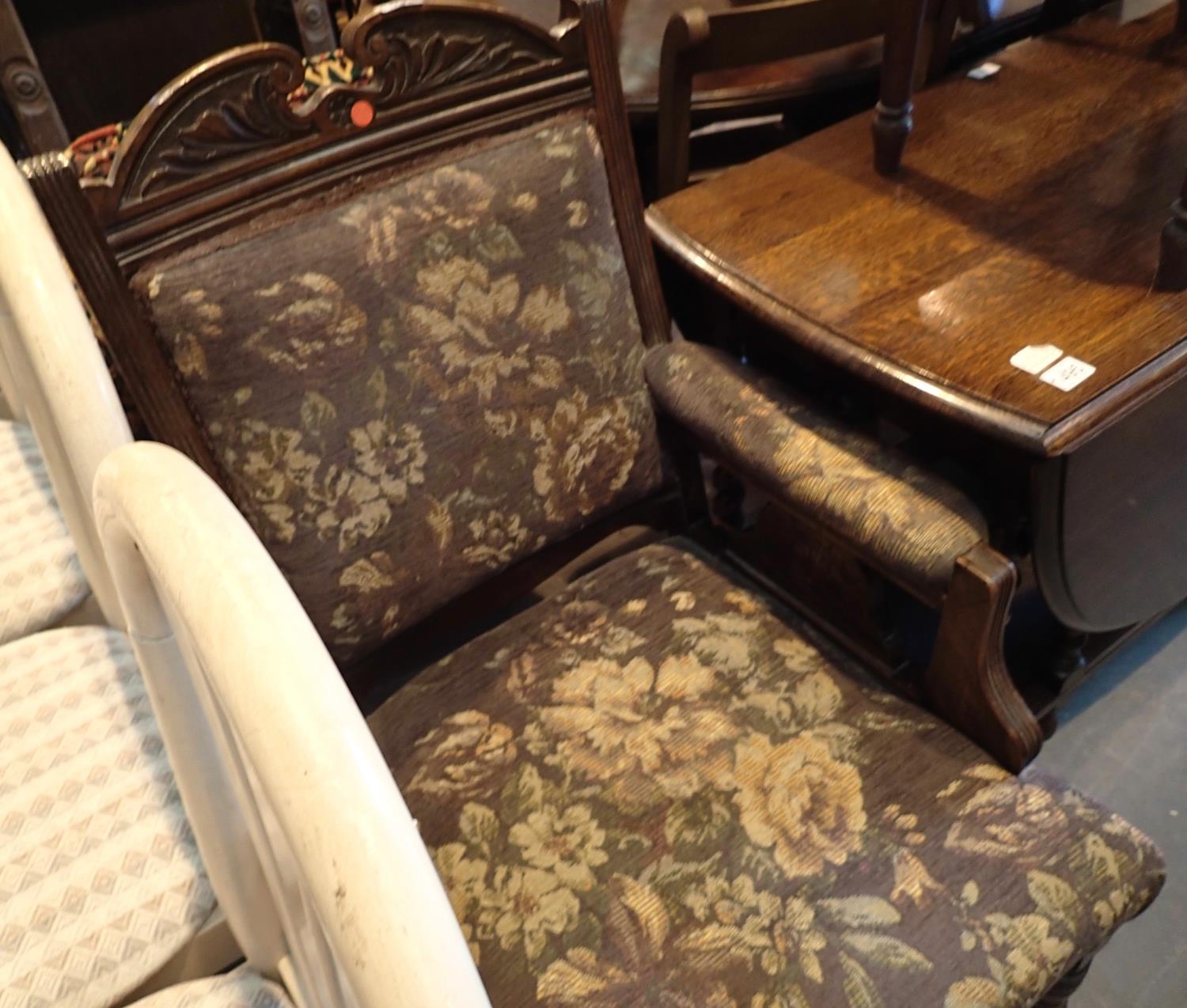 Upholstered chair with cushioned arm rests. Not available for in-house P&P, contact Paul O'Hea at