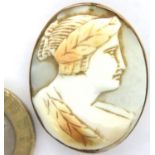 Yellow metal cameo brooch, tests as gold, L: 3 cm. P&P Group 1 (£14+VAT for the first lot and £1+VAT