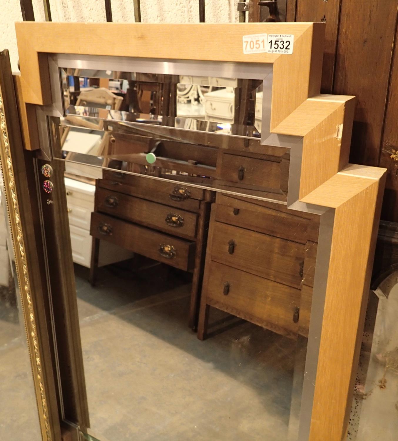 A modern pine rectangular mirror, 52 x 32 inches. Not available for in-house P&P, contact Paul O'Hea