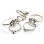 Five 925 stone set silver rings, assorted sizes from N to R, combined 21g. P&P Group 1 (£14+VAT