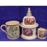 Three 19th Century Sunderland ceramic lustre items. With damages. P&P Group 3 (£25+VAT for the first