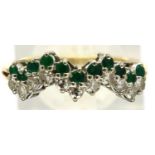 18ct gold diamond and emerald set ring, size O, 3.6g. P&P Group 1 (£14+VAT for the first lot and £