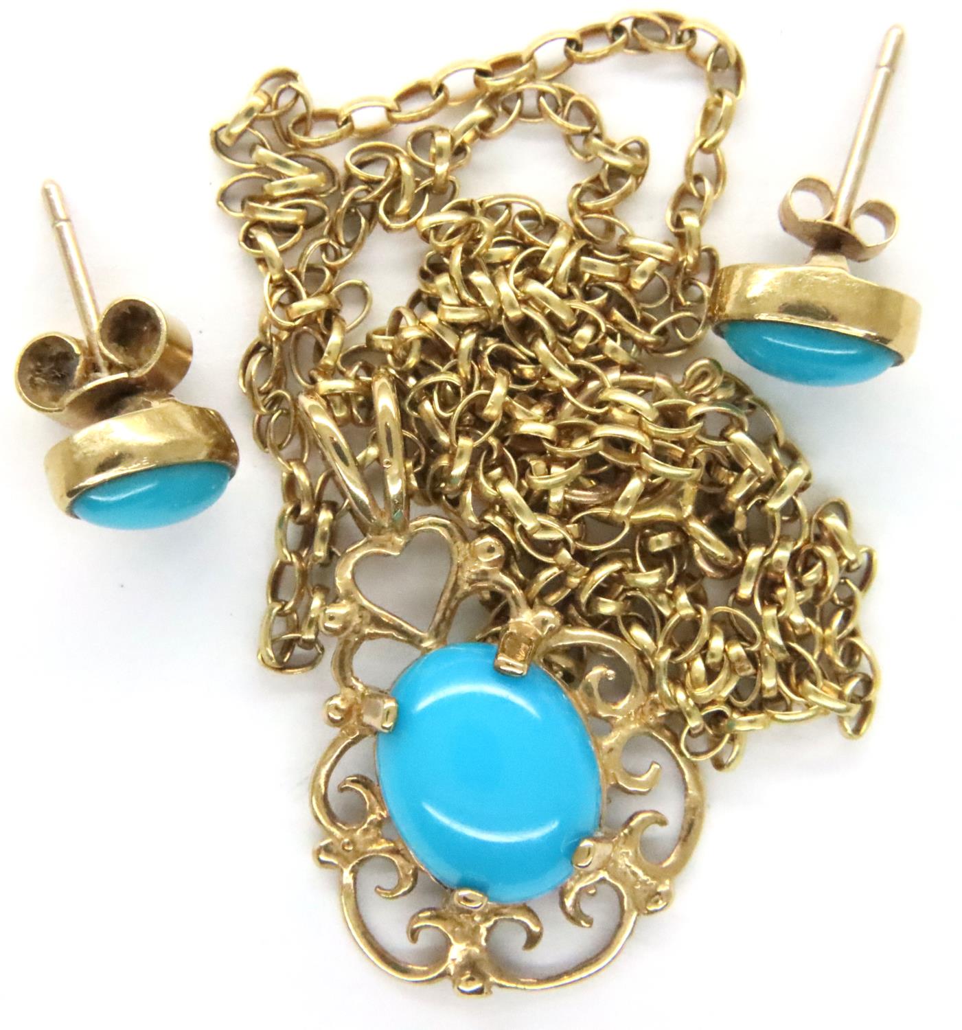 9ct gold turquoise set pendant and earring set, combined 5.2g. P&P Group 1 (£14+VAT for the first