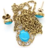 9ct gold turquoise set pendant and earring set, combined 5.2g. P&P Group 1 (£14+VAT for the first