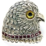 Sterling silver stone set Owl brooch, H: 3 cm. P&P Group 1 (£14+VAT for the first lot and £1+VAT for
