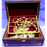 Inlaid mother of pearl jewellery box with costume jewellery contents. P&P Group 1 (£14+VAT for the