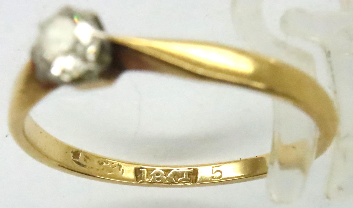 18ct gold and diamond solitaire ring, size N/O, 1.9g. Good used order, would benefit from a clean, - Image 3 of 3