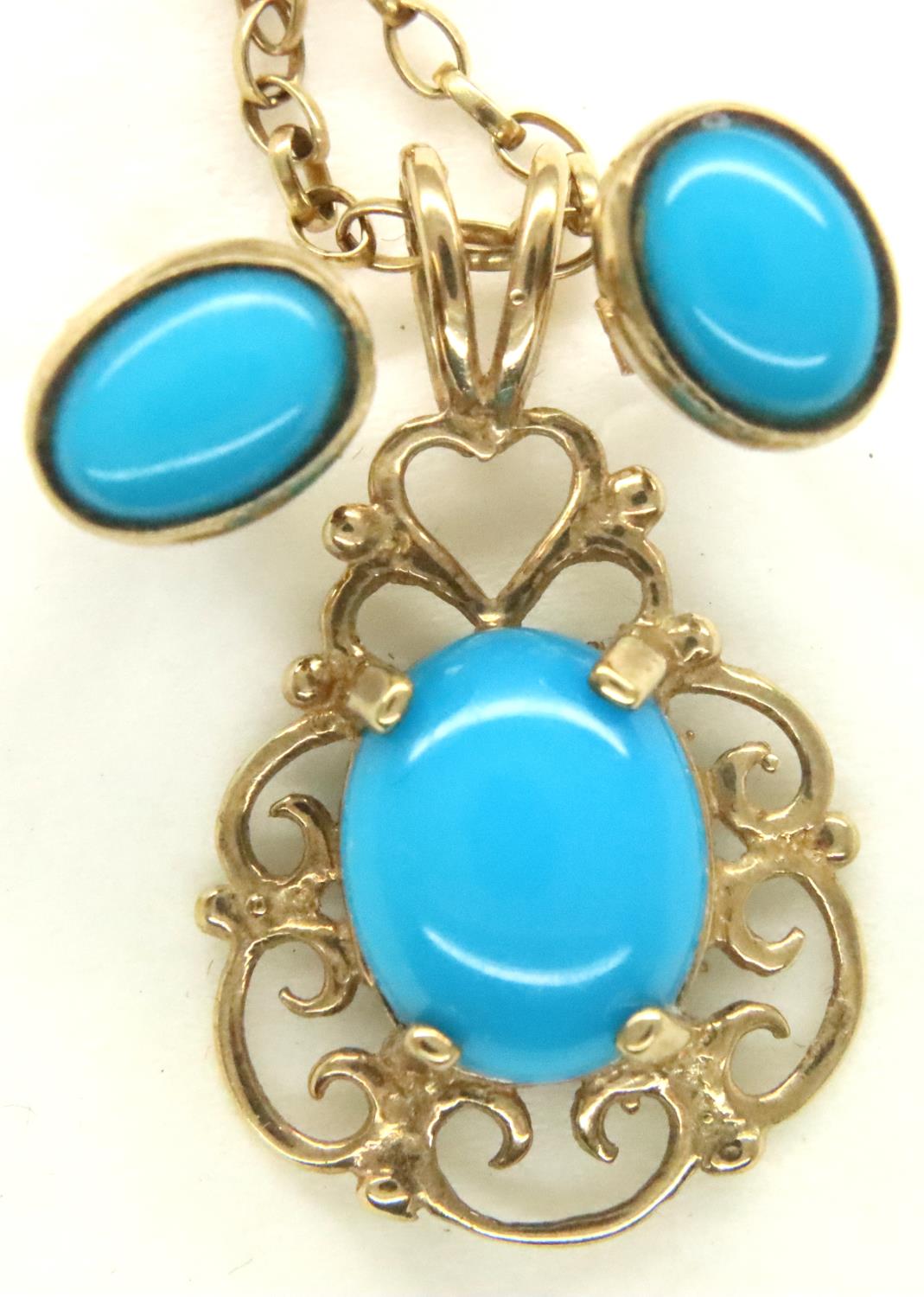 9ct gold turquoise set pendant and earring set, combined 5.2g. P&P Group 1 (£14+VAT for the first - Image 2 of 3
