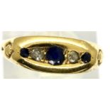 Vintage 18ct gold sapphire and diamond ring, size O/P, 4.6g. P&P Group 1 (£14+VAT for the first