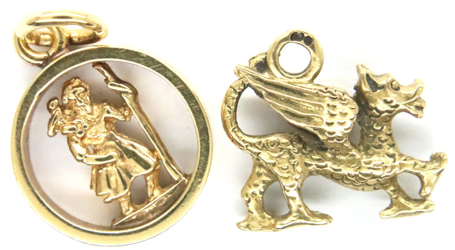 Two 9ct gold charms, each L: 2 mm, combined 2.9g. P&P Group 1 (£14+VAT for the first lot and £1+ - Image 2 of 2