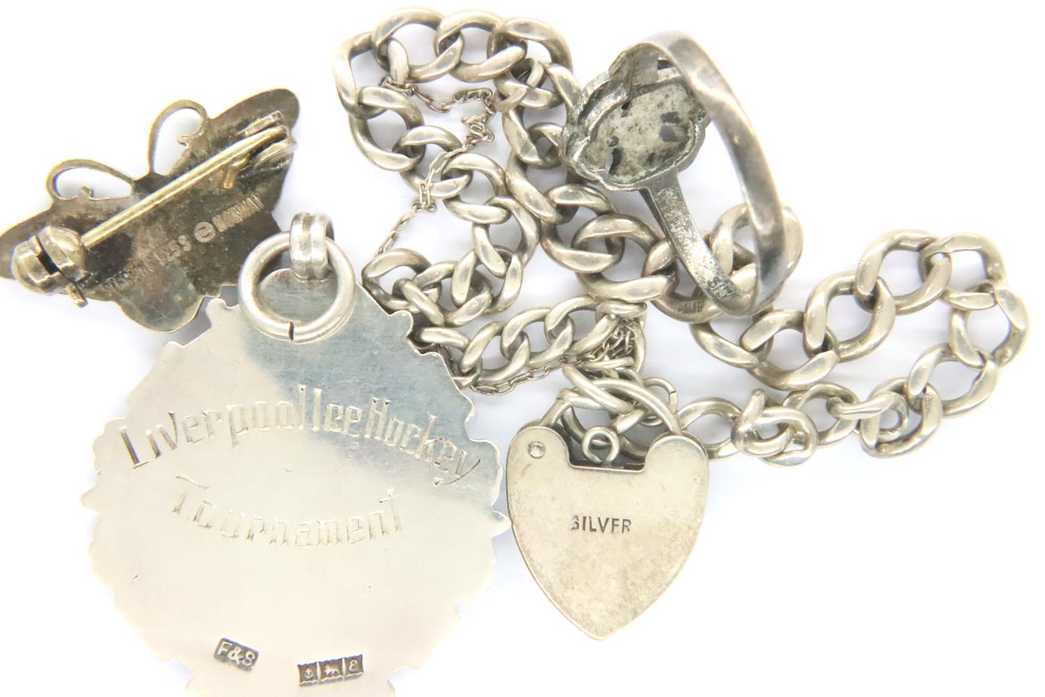 Mixed silver jewellery including bracelet, ring and fob etc., combined 25g. P&P Group 1 (£14+VAT for - Image 2 of 3