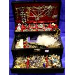 Large jewellery box with costume jewellery contents. P&P Group 2 (£18+VAT for the first lot and £3+