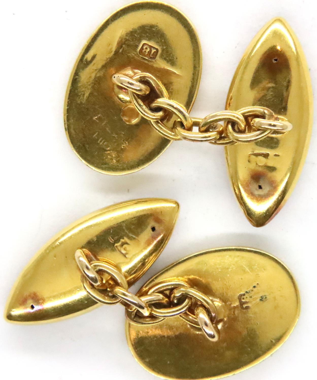 18ct gold and enamel cufflinks, combined 6g. P&P Group 1 (£14+VAT for the first lot and £1+VAT for - Image 2 of 3