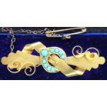 15ct gold Victorian turquoise set brooch, L: 4.5 cm, 3.8g. P&P Group 1 (£14+VAT for the first lot