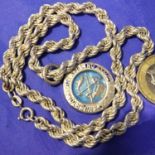 Silver rope necklace and fob. P&P Group 1 (£14+VAT for the first lot and £1+VAT for subsequent lots)