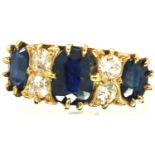 Victorian 18ct gold sapphire and diamond set ring, Chester assay, size K/L, 4.0g. Shank slightly off