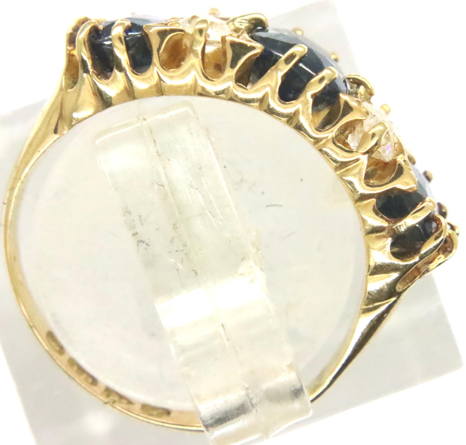 Victorian 18ct gold sapphire and diamond set ring, Chester assay, size K/L, 4.0g. Shank slightly off - Image 2 of 3