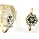 Two 9ct gold and diamond set rings, both misshapen, combined 3.6g. P&P Group 1 (£14+VAT for the