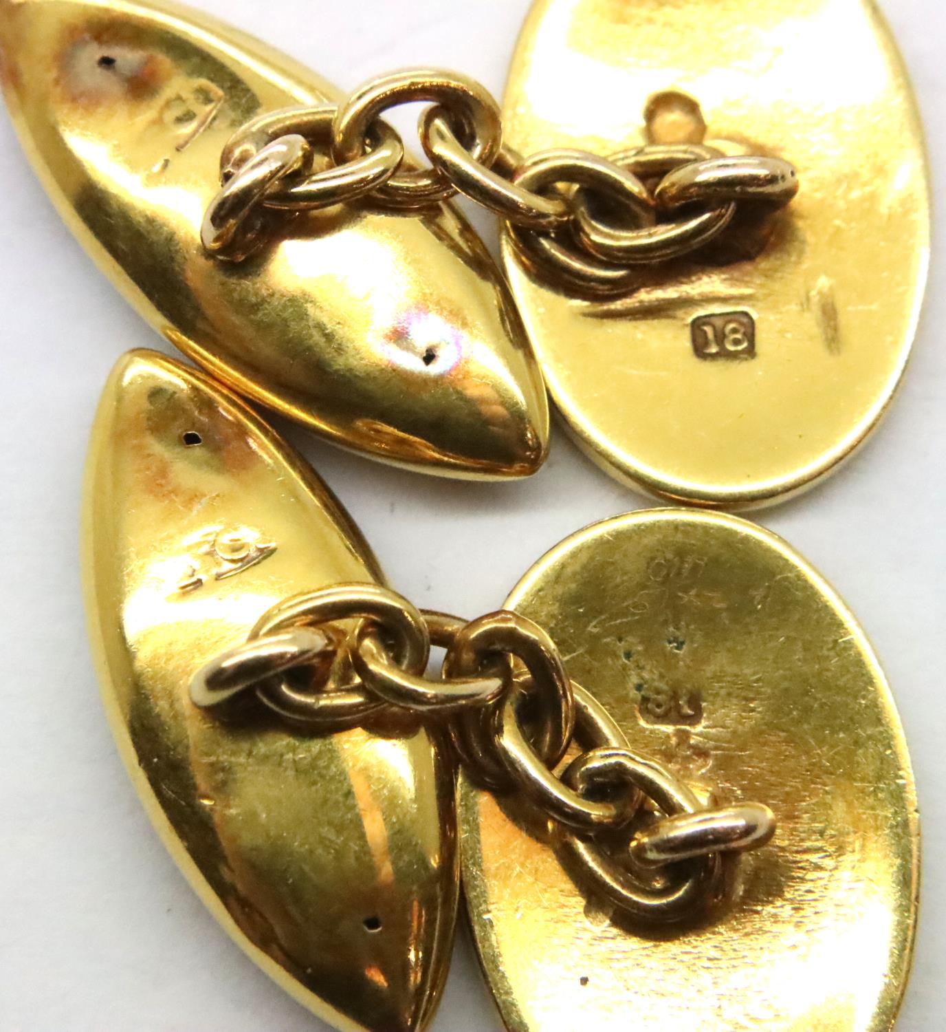 18ct gold and enamel cufflinks, combined 6g. P&P Group 1 (£14+VAT for the first lot and £1+VAT for - Image 3 of 3