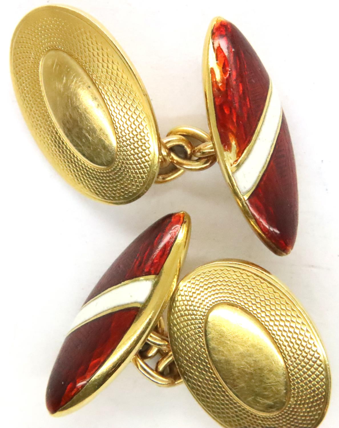 18ct gold and enamel cufflinks, combined 6g. P&P Group 1 (£14+VAT for the first lot and £1+VAT for