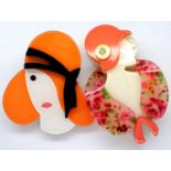 Two Leah Stein style portrait brooches, H: 7 cm. P&P Group 1 (£14+VAT for the first lot and £1+VAT