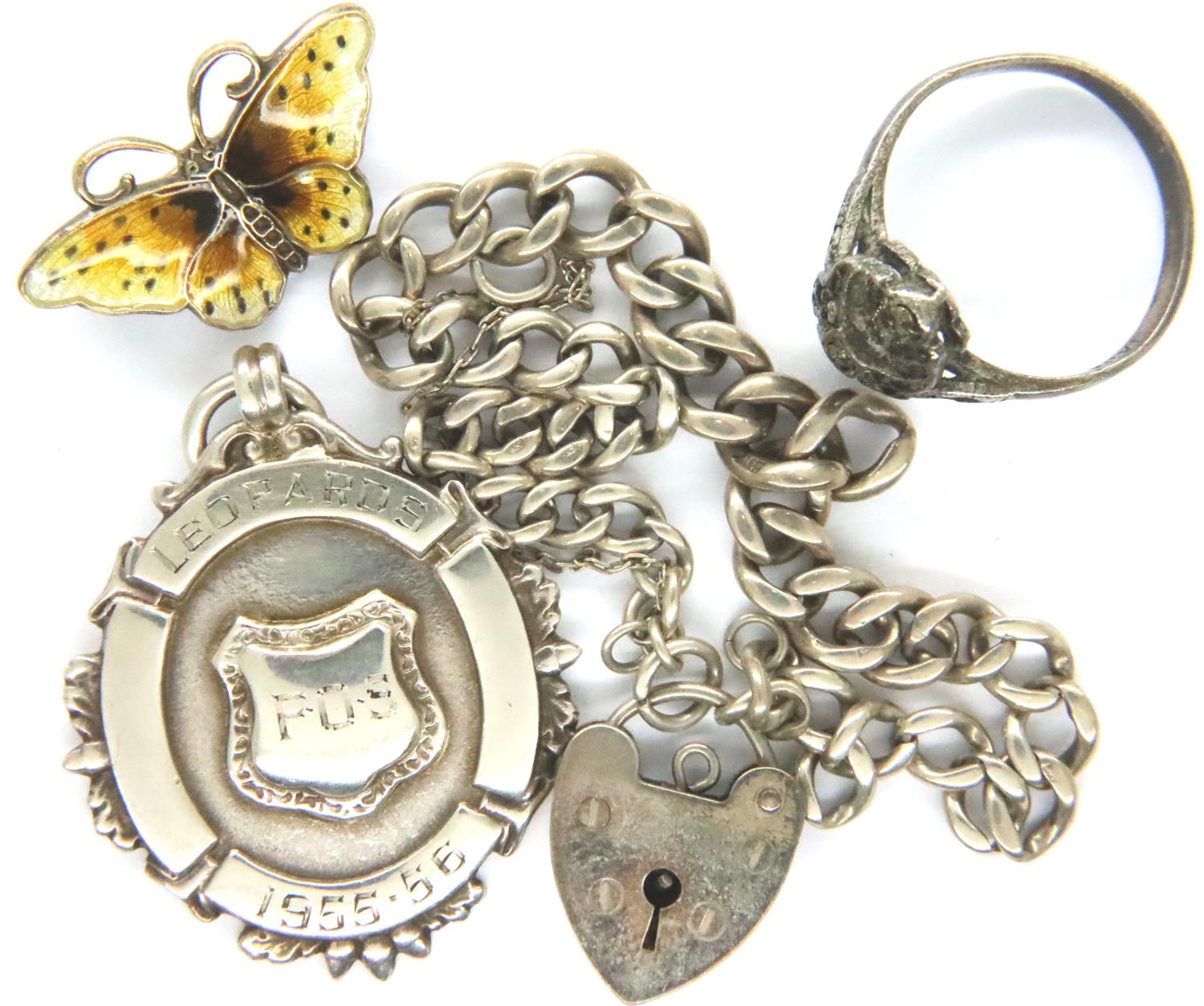 Mixed silver jewellery including bracelet, ring and fob etc., combined 25g. P&P Group 1 (£14+VAT for
