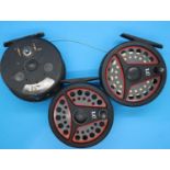 Three fly fishing feels including two Leeda LC, and an Omoto EFT 780. P&P Group 2 (£18+VAT for the