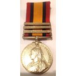 Victorian Queens South Africa medal with three clasps, re-named to Captain AJ Carr of the Royal