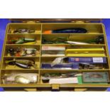 Plano magnum fishing box containing a large selection of fishing accessories. P&P Group 3 (£25+VAT