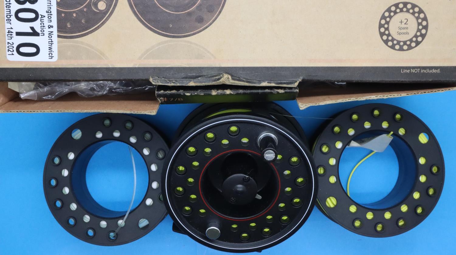 Boxed Leeda Profil 7/8 fishing reel with two spare spools. P&P Group 2 (£18+VAT for the first lot