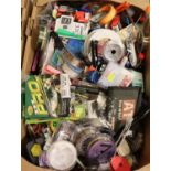 Box of mixed fishing tackle including line and floats. P&P Group 3 (£25+VAT for the first lot and £