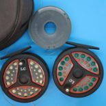 Two Leeda LC100 fly fishing reels and spare spools. P&P Group 2 (£18+VAT for the first lot and £3+