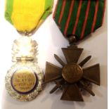 Two WWI French medals; The Croix De Guerre with bronze Brigade level MID star and a 1914-1918