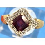 9ct gold diamond and amethyst ring, size N/O, 3.6g. P&P Group 1 (£14+VAT for the first lot and £1+
