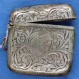 Hallmarked silver vesta case, Birmingham assay, 50 x 40 mm, 23g. Does not close flush, would benefit