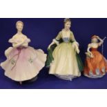 Two Royal Doulton figurines and a Coalport example. P&P Group 3 (£25+VAT for the first lot and £5+