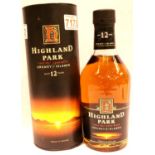 Sleeved 12 years old 70cl bottle of Highland Park Orkney whisky. P&P Group 2 (£18+VAT for the first