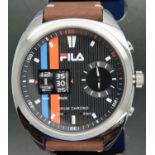 Fila; gents new and boxed wristwatch on leather strap, working at lotting. P&P Group 1 (£14+VAT