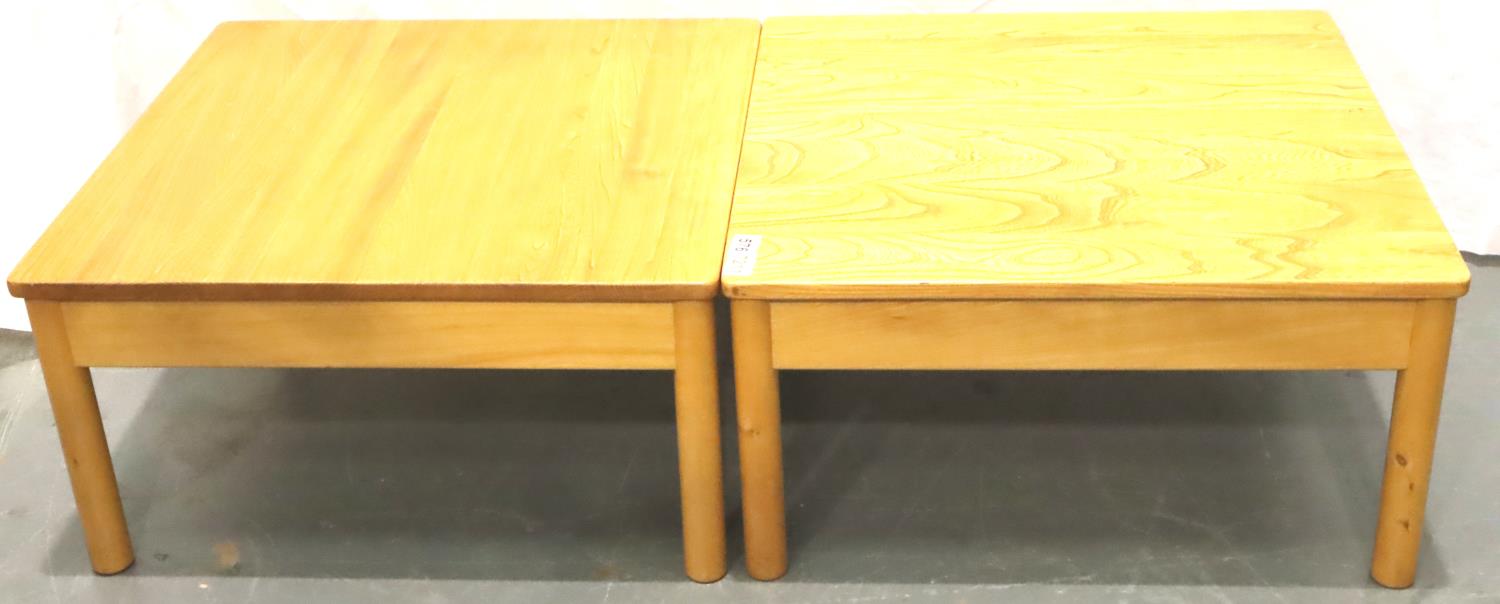 Ercol, a pair of Golden Dawn coffee tables, each 64 x 64 x 33 cm H. Not available for in-house P&