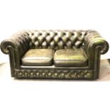 20th century green leather Chesterfield two seat soda, 160 x 85 cm. Not available for in-house P&
