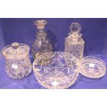 Collection of cut glass to include decanters, fruit bowl, biscuit barrel etc. Not available for in-