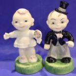 Two Carlton Ware figurines, Bride and Groom, H: 10 cm. No cracks, chips or visible restoration. P&